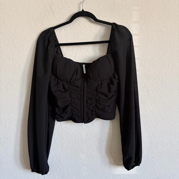 Bluebell woman’s  Black corset cropped Long Sleeve Blouse size L sexy feminine - Picture 7 of 7